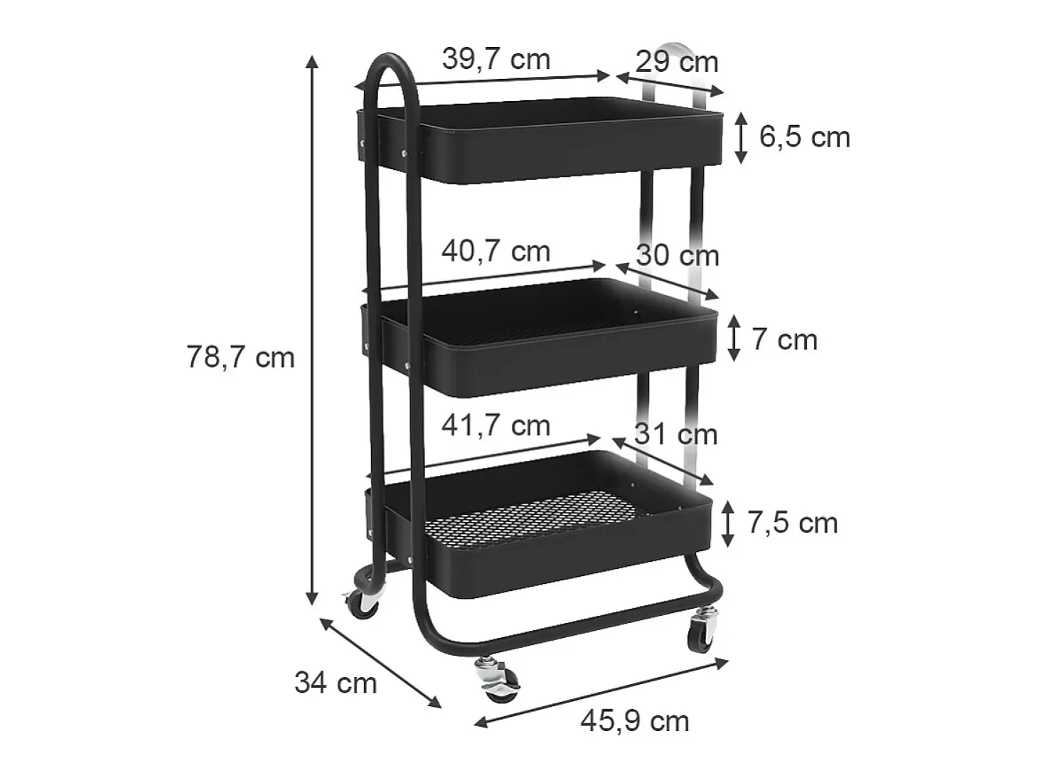 Roll container preto 45.9x34x78.7 tron
