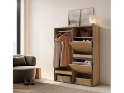 Roupeiro aberto, 120x35x145cm, Para quarto, dormitório, Sapateira, Carvalho