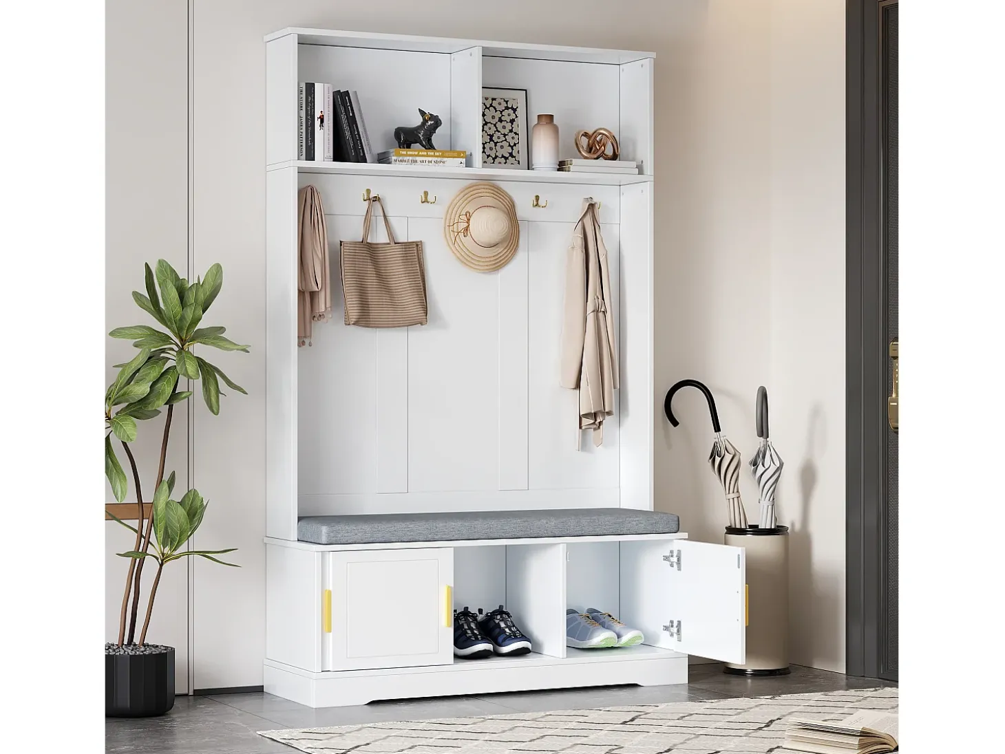 Roupeiro branco com 3 portas, sapateira e 6 ganchos, simples e versátil 120×40×191 cm