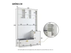 Roupeiro branco com 3 portas, 3 ganchos e arrumação aberta, 120x40x200 cm