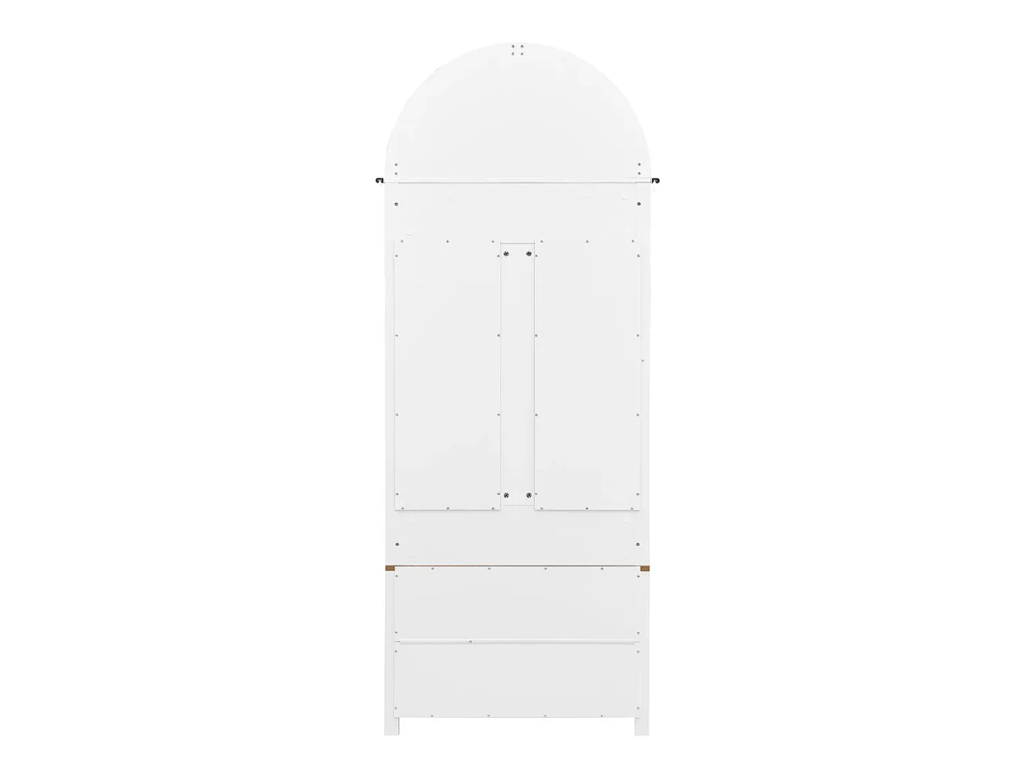 Roupeiro branco e natural com porta e ganchos dourados, design em arco 75x35x195cm