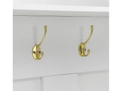 Roupeiro branco e natural com porta e ganchos dourados, design em arco 75x35x195cm