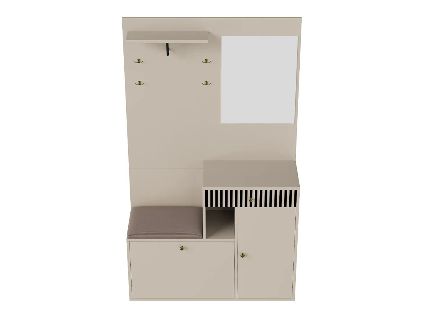 Roupeiro com 2 portas, gaveta, espelho e almofada, material MDF 110x37x185,5 cm