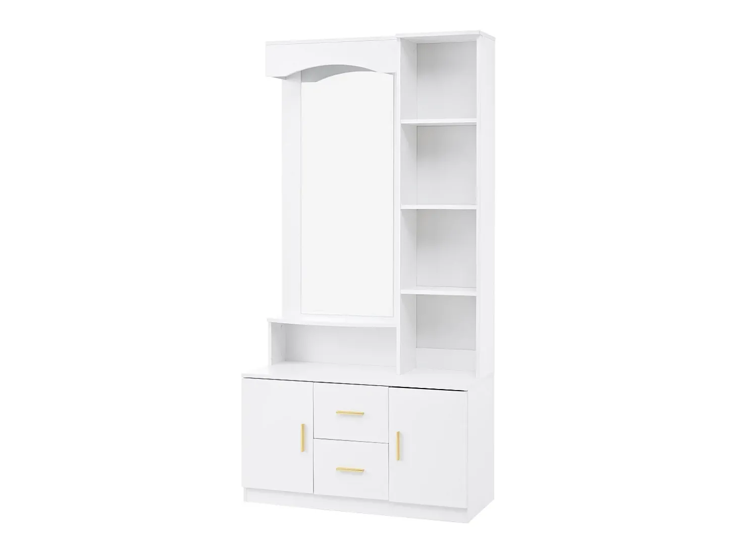 Roupeiro com espelho, 2 gavetas e 2 portas - Branco 90 x 40 x 180 cm