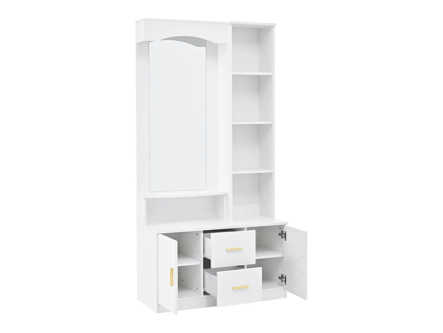 Roupeiro com espelho, 2 gavetas e 2 portas - Branco 90 x 40 x 180 cm