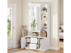 Roupeiro com espelho, 2 gavetas e 2 portas - Branco 90 x 40 x 180 cm