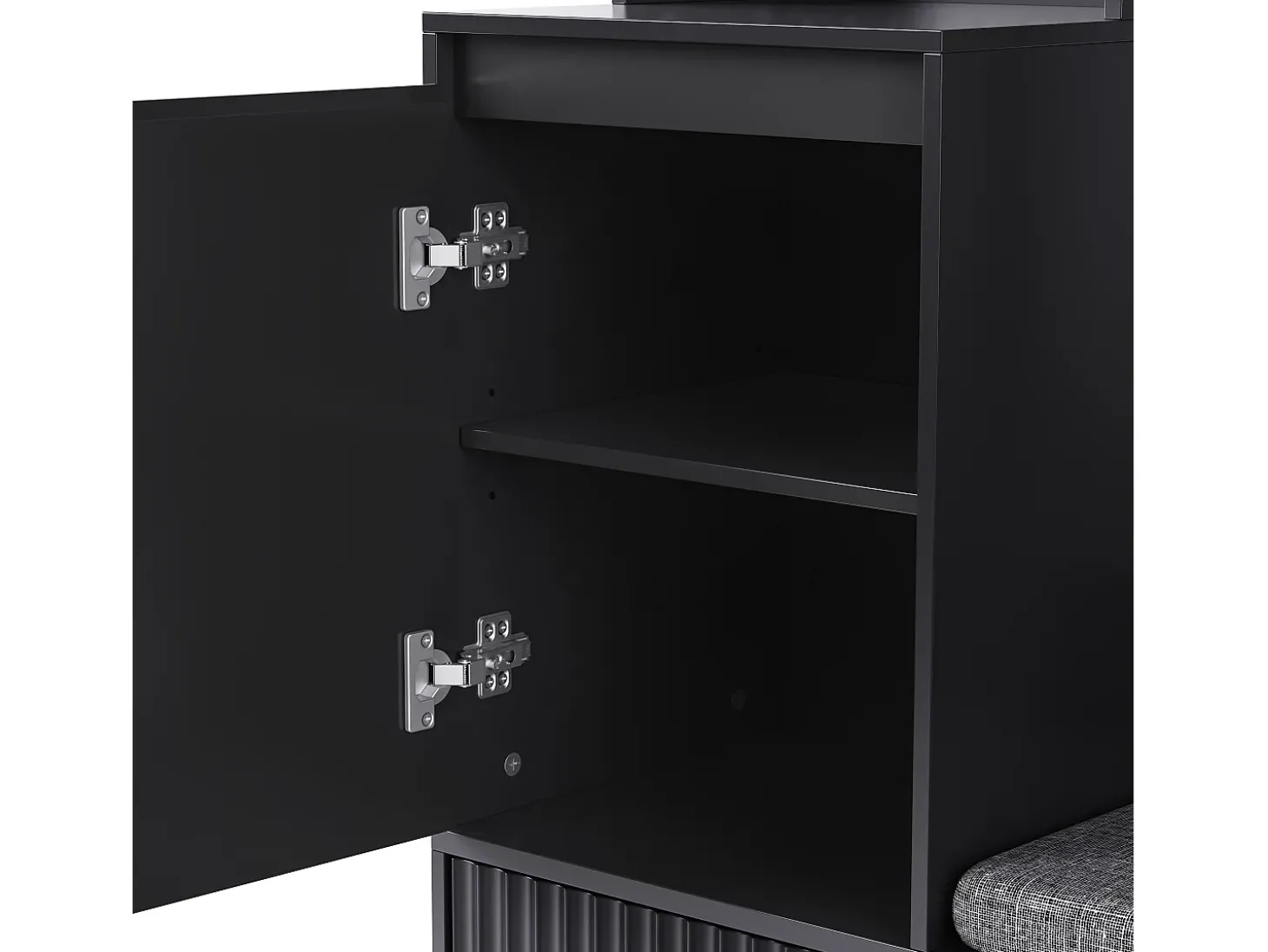 Roupeiro preto com 1 porta, 2 gavetas, 4 ganchos e 1 banco 100 x 35 x 180 cm