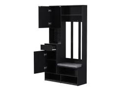 Roupeiro preto com 1 porta, 2 gavetas, 4 ganchos e 1 banco 100 x 35 x 180 cm