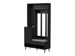Roupeiro preto com 1 porta, 2 gavetas, 4 ganchos e 1 banco 100 x 35 x 180 cm