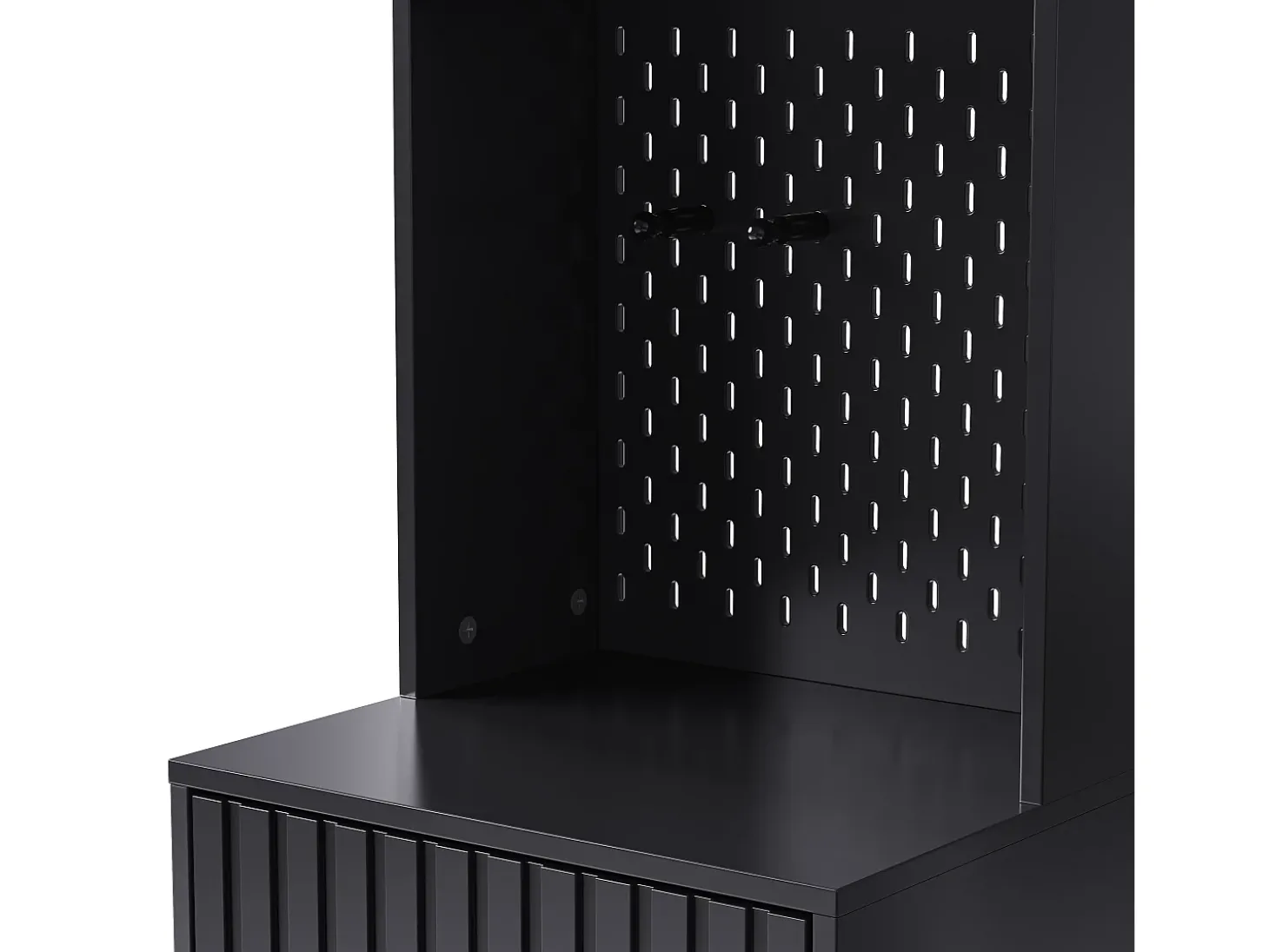 Roupeiro preto com 2 portas, 1 gaveta, 4 ganchos e 1 banco, 100x30x180cm