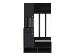 Roupeiro preto com 2 portas, 1 gaveta, 4 ganchos e 1 banco, 100x30x180cm