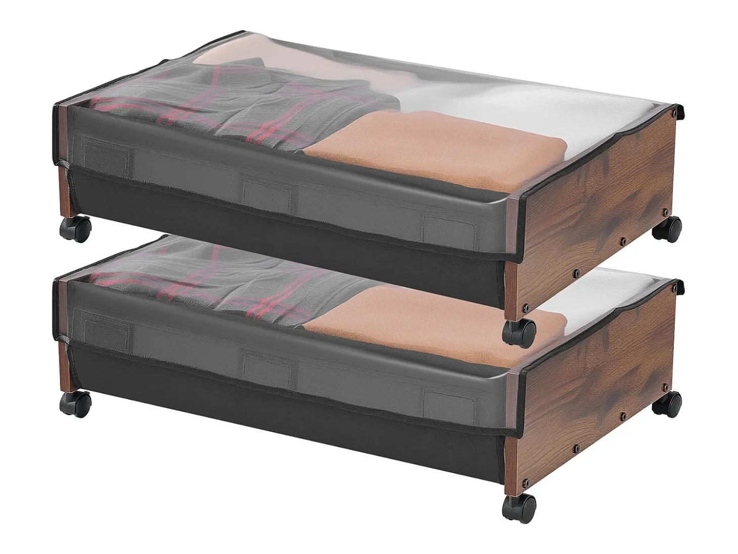 Sacos de Armazenamento SucceBuy sob a Cama com Rodinhas Traváveis, Organizador de Sapatos sob a Cama 2 Peças de 65 x 46 x 18 cm, Caixa de Armazenamento