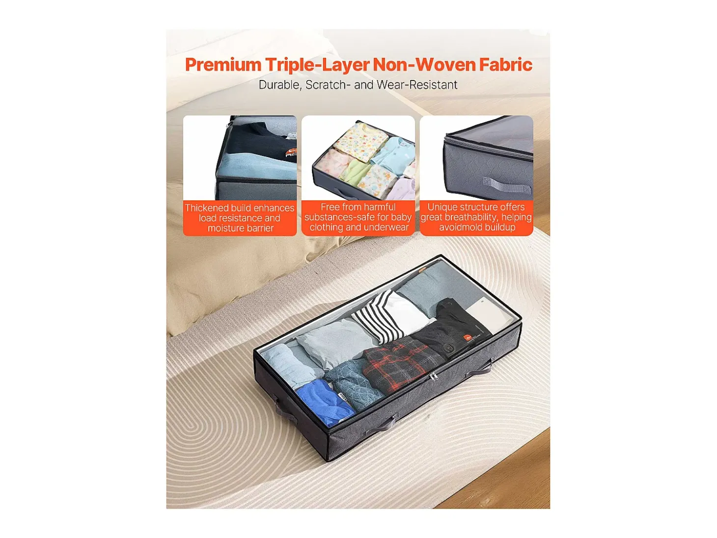 Sacos de Armazenamento SucceBuy sob a Cama 4 Peças 90 L, Organizador de Sapatos sob a Cama com Tampas Transparentes, Caixa de Armazenamento para Roupas
