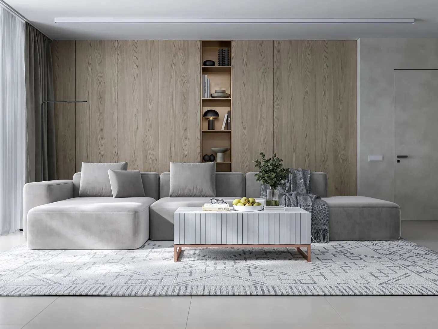 Salontafel met 2 deuren – Matwitte kast, geribde matwitte fronten – 110 cm, metalen frame