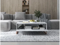Salontafel met 2 deuren – Matwitte kast, geribde matwitte fronten – 110 cm, metalen frame