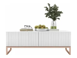 Salontafel met 2 deuren – Matwitte kast, geribde matwitte fronten – 110 cm, metalen frame
