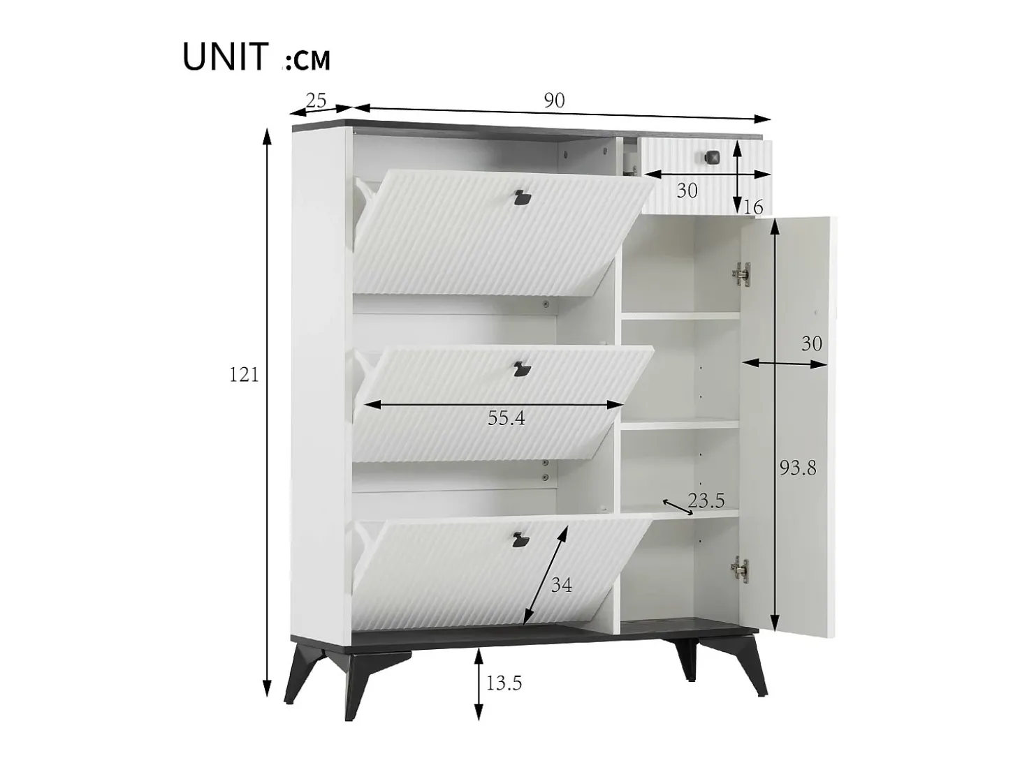 Sapateira - 3 abas, 1 gaveta e 1 porta - Branco