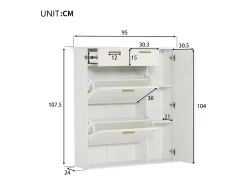 Sapateira - 3 abas, 2 gavetas e 2 prateleiras - Branco