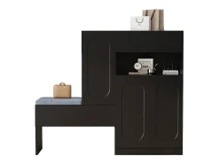 Sapateira 2 em 1 - 130 x 35 x 110 cm - com 3 portas + banco acolchoado - aglomerado - preto