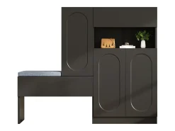 Sapateira 2 em 1 - 130 x 35 x 110 cm - com 3 portas + banco acolchoado - aglomerado - preto