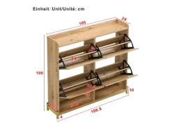 Sapateira 4 portas - 108,5 x 24 x 100 cm - para entrada e corredor - MDF - natural
