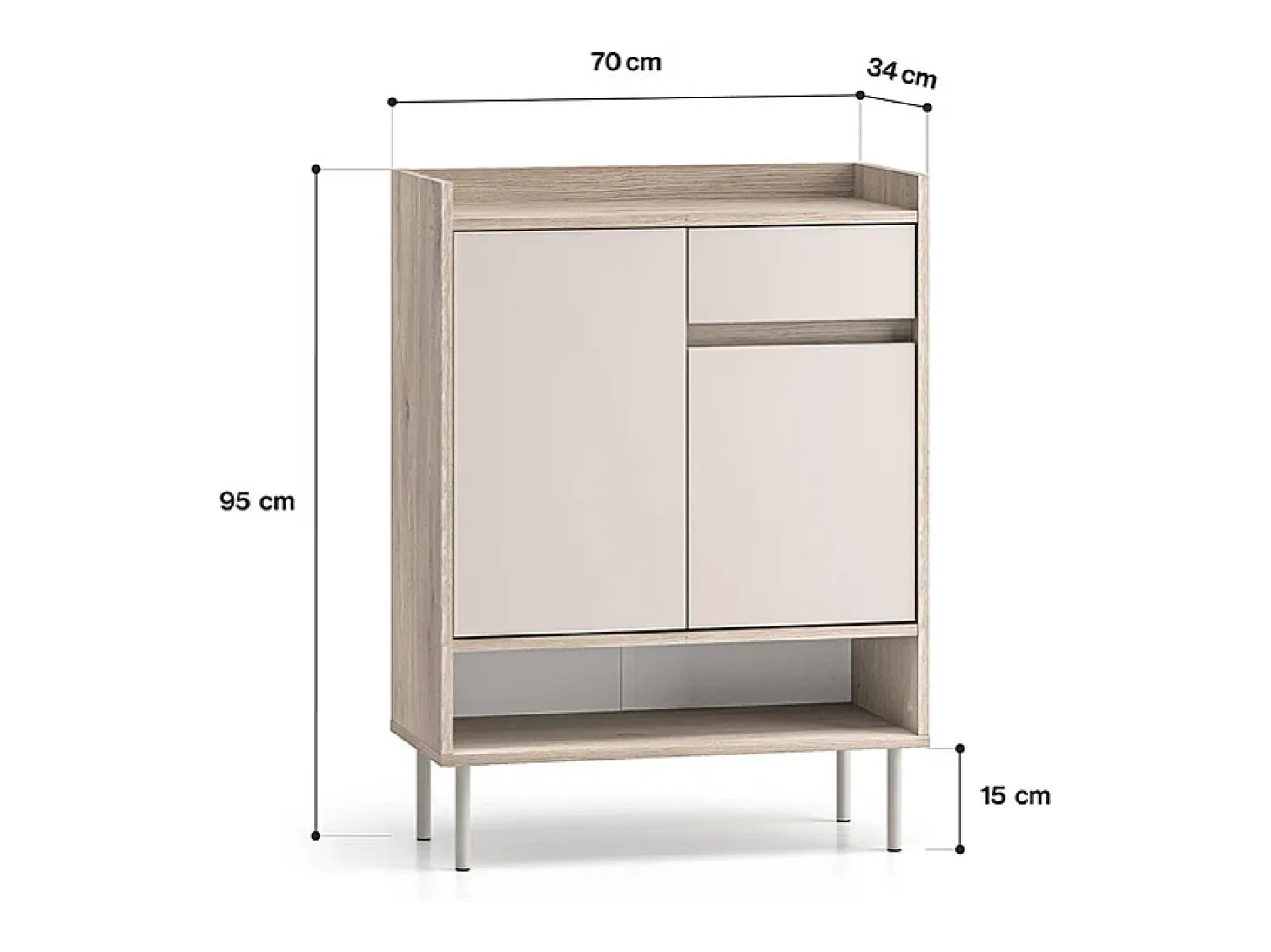 Sapateira 2 portas 1 gaveta Alos caxemira e madeira 95cm