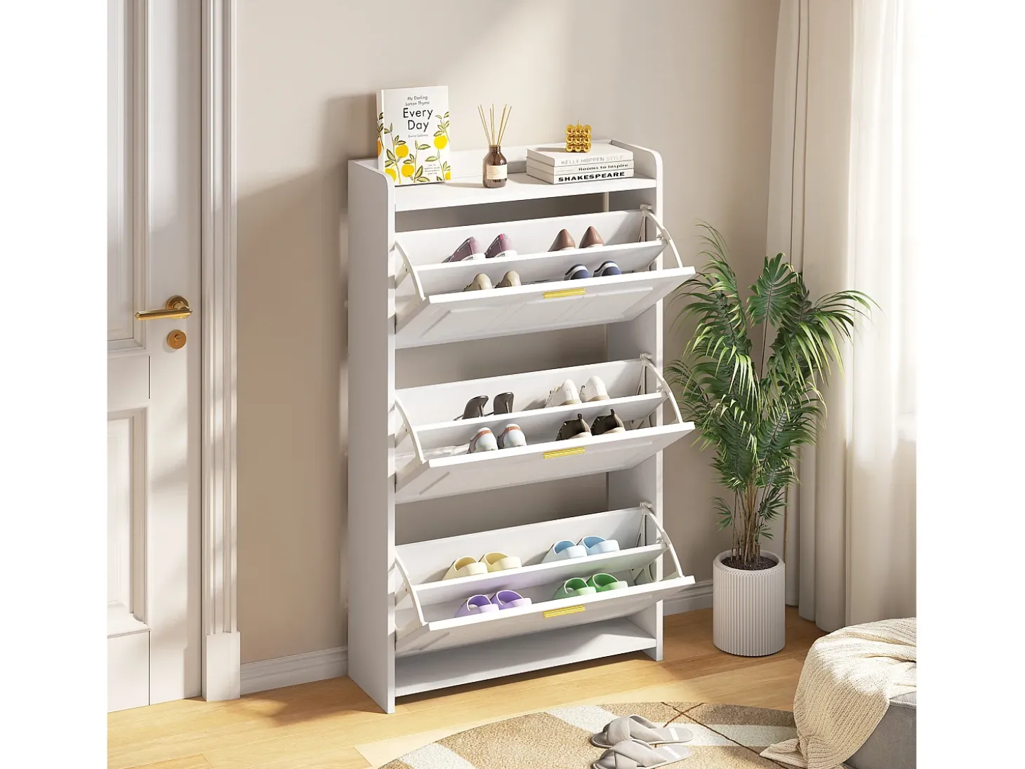 Sapateira 70 x 24 x 120 cm com 6 compartimentos - Branca