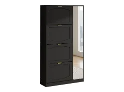 Sapateira alta moderna - 80 x 24 x 147 cm - com espelho + 4 compartimentos de arrumação dobráveis - aglomerado - preta