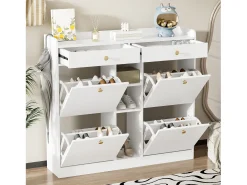 Sapateira com 2 gavetas, 3 compartimentos abertos e 4 portas de batente - 110 x 26 x 100 cm - Aglomerado - Branco