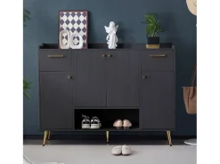 Sapateira com 2 gavetas e 4 portas - 130 x 37 x 100 cm - pés metálicos e aglomerado - Preto