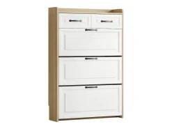 Sapateira com 2 gavetas e 3 portas - Puxadores pretos - Branco + natural