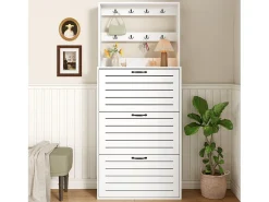 Sapateira com 3 portas - 70 x 25 x 165 cm - sapateira com ganchos - aglomerado - branco