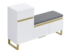Sapateira com 3 portas, 1 gaveta e almofada - Branca e dourada