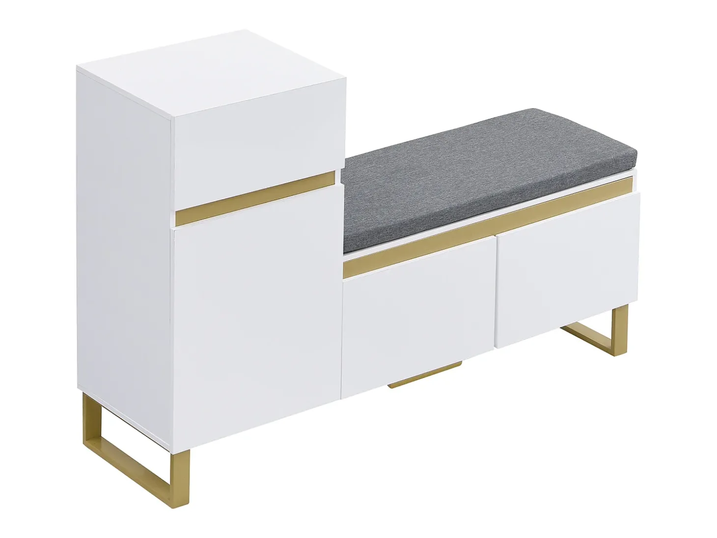 Sapateira com 3 portas, 1 gaveta e almofada - Branca e dourada