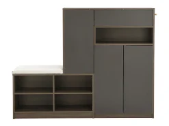 Sapateira com 3 portas, 1 gaveta e banco estofado - Madeira PB - Cinza