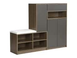 Sapateira com 3 portas, 1 gaveta e banco estofado - Madeira PB - Cinza