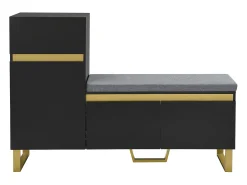 Sapateira com 3 portas, 1 gaveta e almofada - Preto e dourado