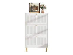 Sapateira com 3 portas basculantes com ranhuras - 73 x 23 x 125 cm - com 6 prateleiras - MDF + aglomerado - branca