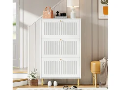 Sapateira com 3 portas basculantes com ranhuras - 73 x 23 x 125 cm - com 6 prateleiras - MDF + aglomerado - branca