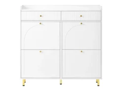 Sapateira com 4 portas de abrir + 2 gavetas - 106,5 x 25 x 105,5 cm - com puxadores metálicos - MDF + aglomerado - branca