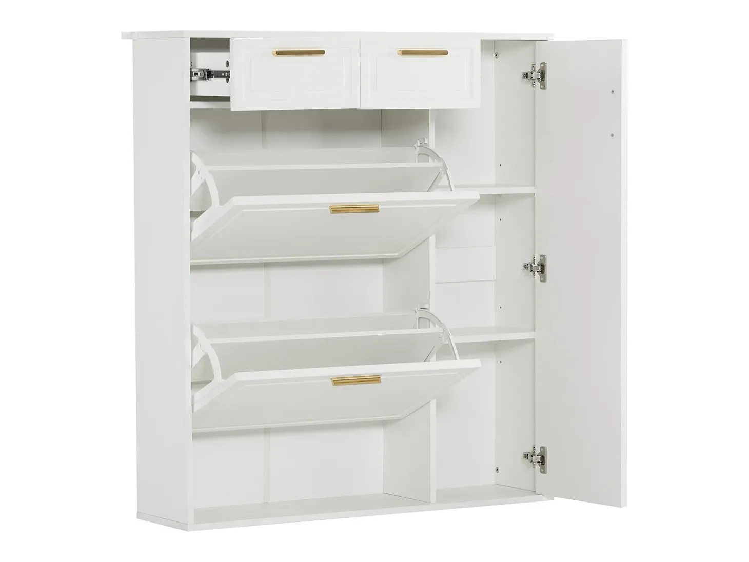 Sapateira com 3 portas e 2 gavetas - 95 x 24 x 107,5 cm - Prateleiras reguláveis - Aglomerado - Branco