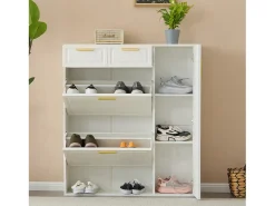 Sapateira com 3 portas e 2 gavetas - 95 x 24 x 107,5 cm - Prateleiras reguláveis - Aglomerado - Branco