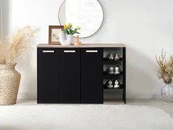 Sapateira com 3 portas e 3 nichos preto e natural claro - SKAIDO