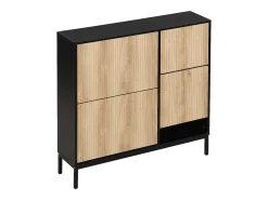 Sapateira com 3 portas e banco embutido - Preto e natural