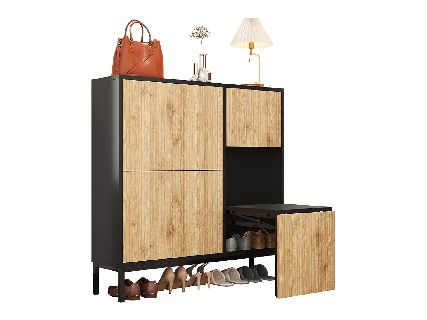 Sapateira com 4 portas e trocador - 105 x 25 x 115,5 cm - MDF - Preto brilhante