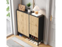 Sapateira com 4 portas e trocador - 105 x 25 x 115,5 cm - MDF - Preto brilhante