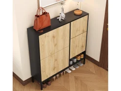 Sapateira com 4 portas e trocador - 105 x 25 x 115,5 cm - MDF - Preto brilhante