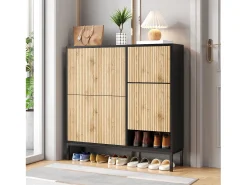 Sapateira com 4 portas e trocador - 105 x 25 x 115,5 cm - MDF - Preto brilhante