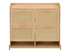 Sapateira com 4 portas em rattan - Base em metal - Cor carvalho claro