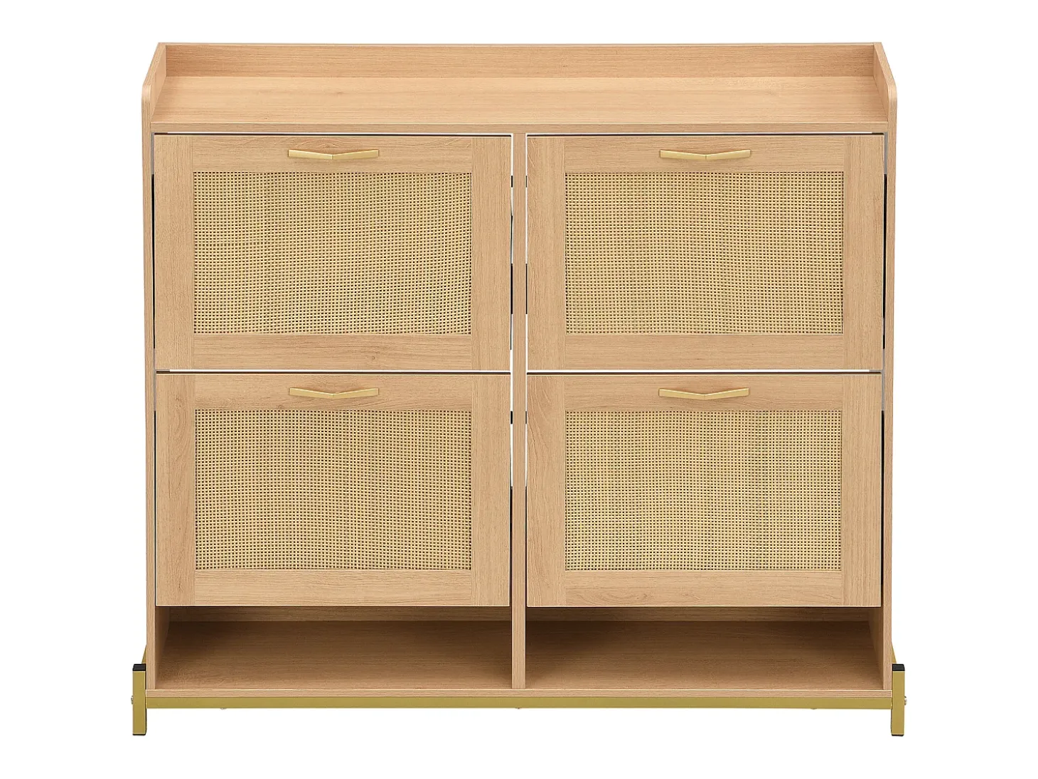 Sapateira com 4 portas em rattan - Base em metal - Cor carvalho claro